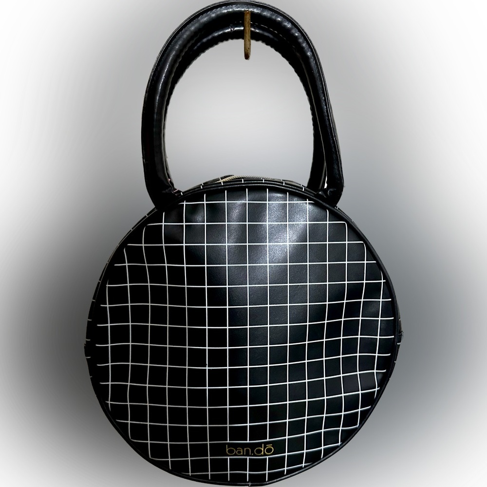 BAN.DO A GIRLS GOTTA EAT INSULATED BLACK WHITE PLAID CHECK LUNCH BAG GOLD ZIPPER